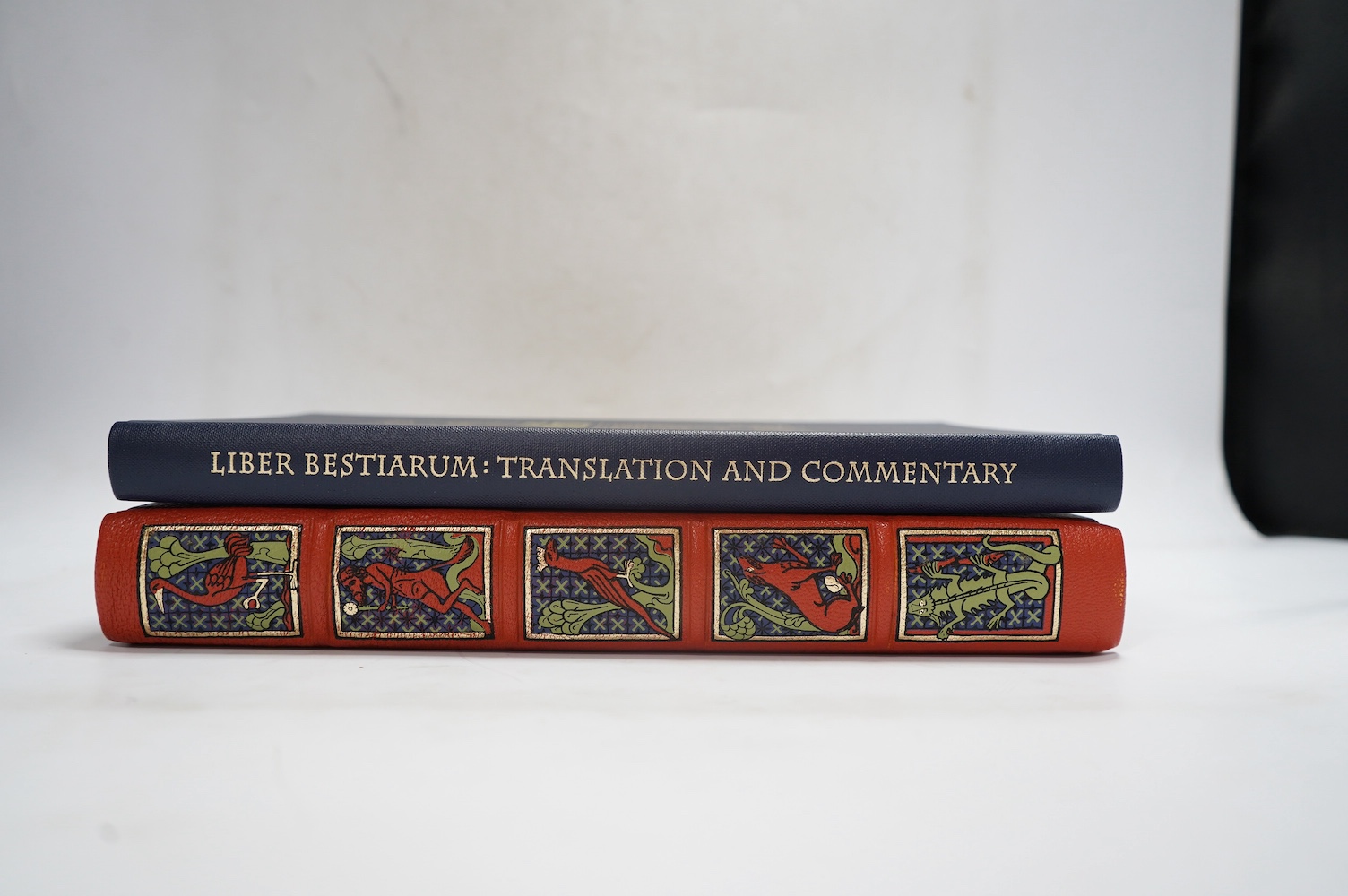 Folio Society. Liber Bestiarum, 2 vols, one of 1980, original Nigerian goatskin by Brian Settle of Ludlow and blocked with a design by David Eccles, The Folio Society, 2008; de Hamel, Christopher and Richard Barber - Tra